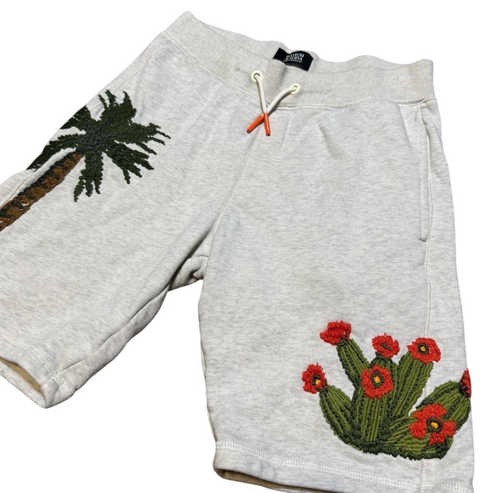 Scotch & Soda Boys Shorts 12/152 Grey Melange Embroidered Cactus Palm SOLD OUT - Picture 4 of 11